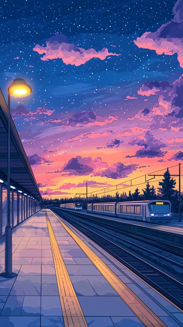 车站晚霞下的列车