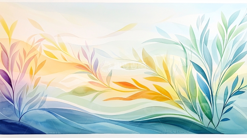 高清大图下载【趣麦麦图】抽象水彩植物背景