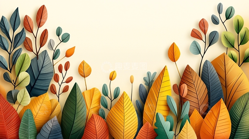高清大图下载【趣麦麦图】彩色叶片拼贴的自然背景