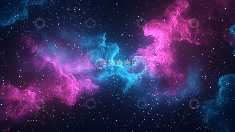高清大图下载【趣麦麦图】粉蓝星云宇宙背景