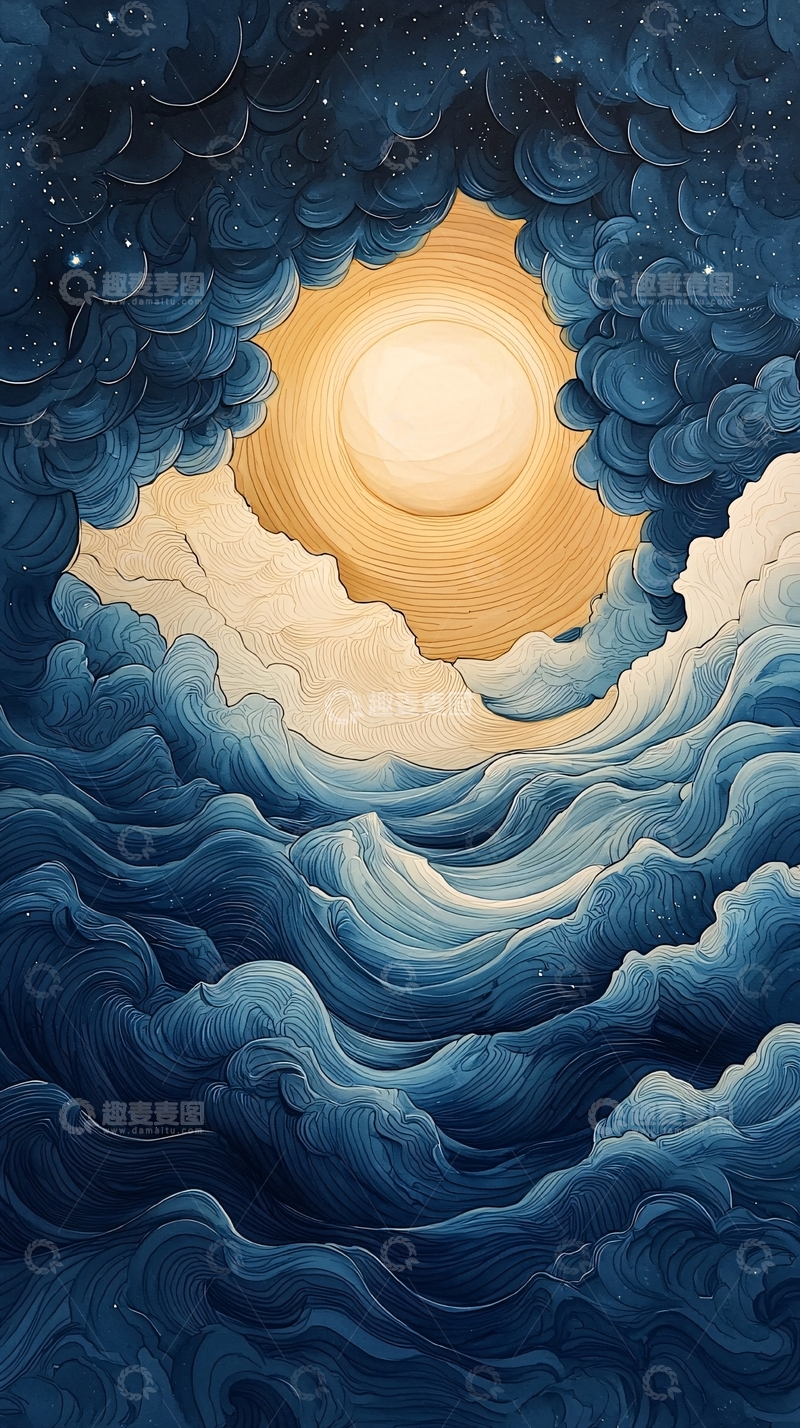 高清大图下载【趣麦麦图】云层环绕太阳的抽象画