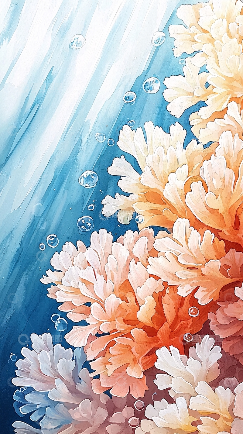 高清大图下载【趣麦麦图】水下珊瑚礁和气泡