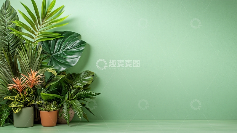 高清大图下载【趣麦麦图】绿色背景上的热带植物