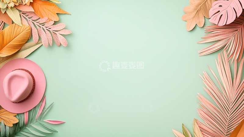高清大图下载【趣麦麦图】-粉色帽子树叶框架