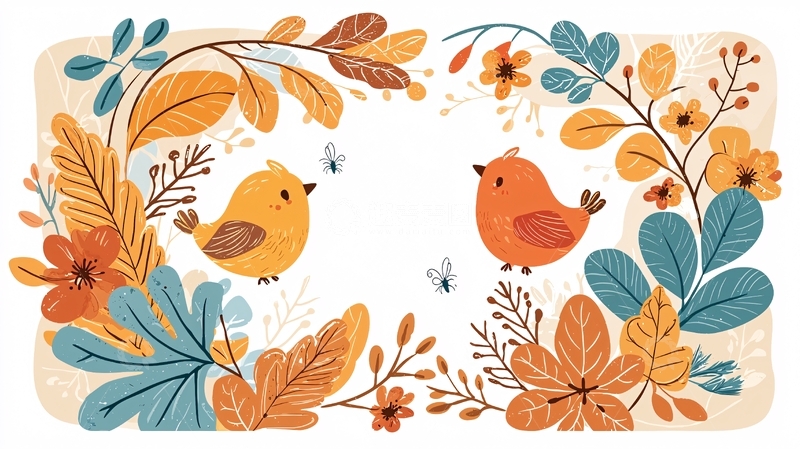 高清大图下载【趣麦麦图】可爱鸟类花卉边框插画