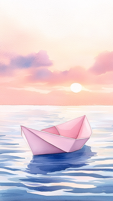 粉色纸船漂浮在水上