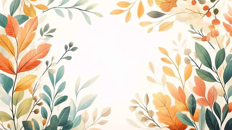 高清大图下载【趣麦麦图】水彩叶片环绕