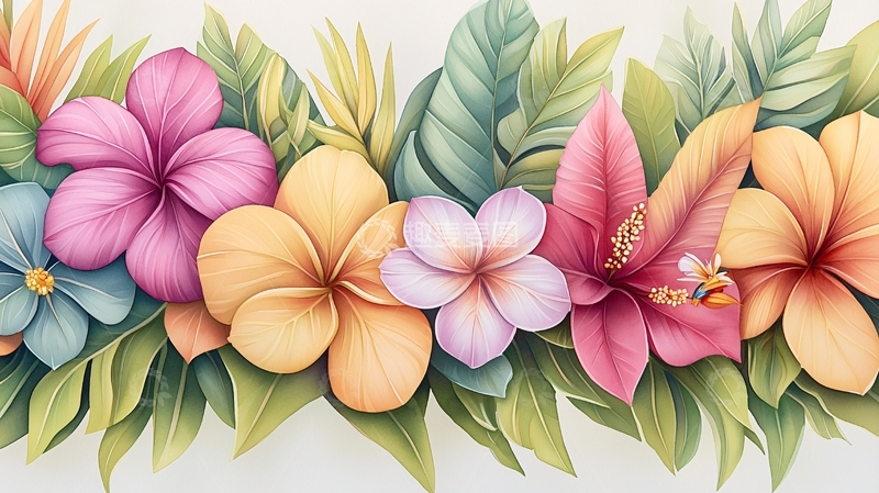 高清大图下载【趣麦麦图】热带花卉装饰条