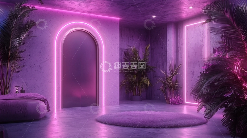 高清大图下载【趣麦麦图】紫粉霓虹灯未来房间