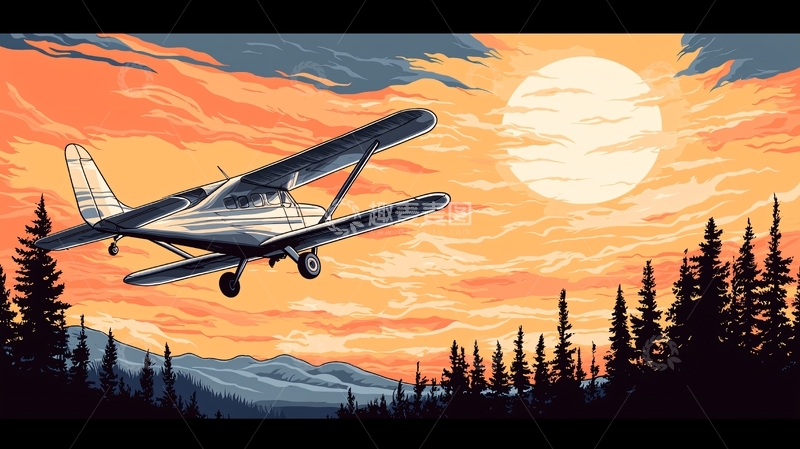 高清大图下载【趣麦麦图】飞机在日落时飞行