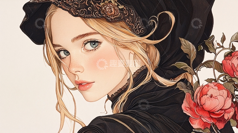 高清大图下载【趣麦麦图】戴帽子的金发美女