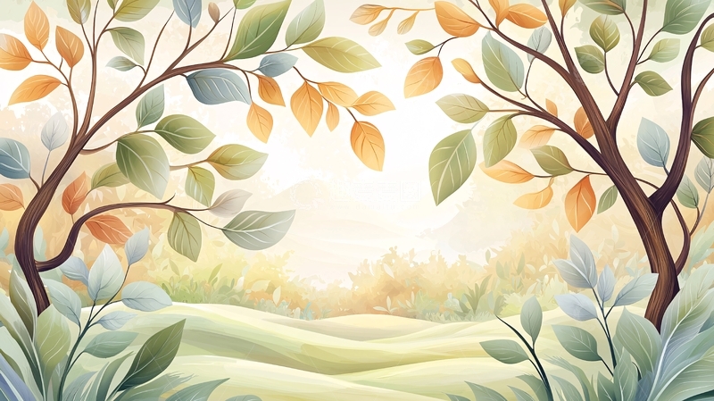 高清大图下载【趣麦麦图】淡雅水彩森林背景