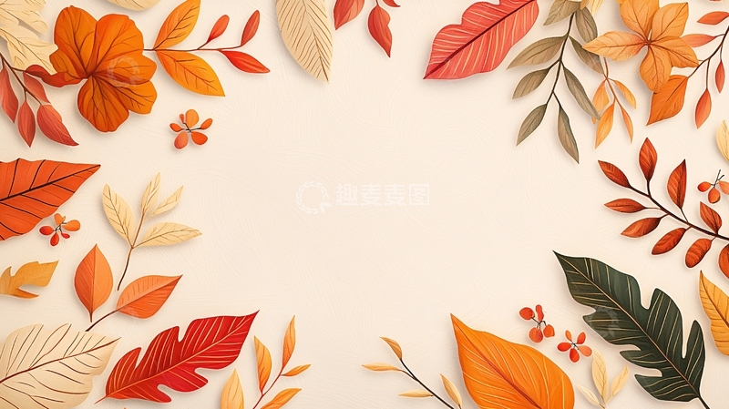 高清大图下载【趣麦麦图】秋季叶子花朵装饰画