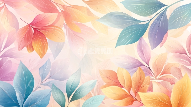 高清大图下载【趣麦麦图】彩色花叶柔和背景