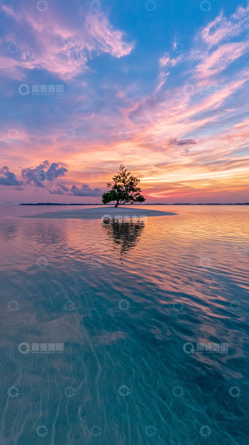 高清大图下载【趣麦麦图】孤独的树在小岛上