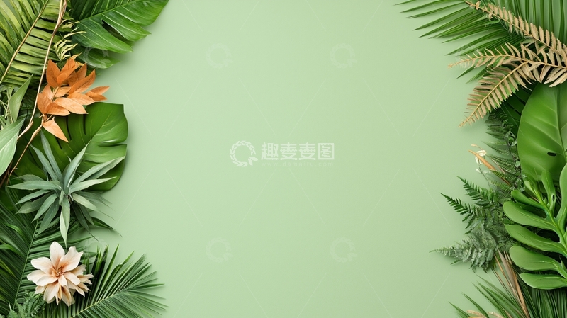 高清大图下载【趣麦麦图】绿色背景上的热带植物叶子