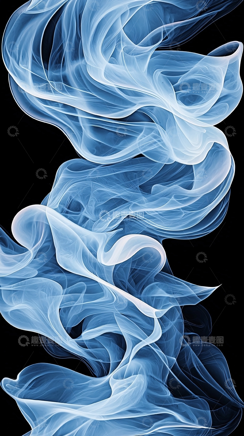 高清大图下载【趣麦麦图】蓝色烟雾在黑色背景中舞动