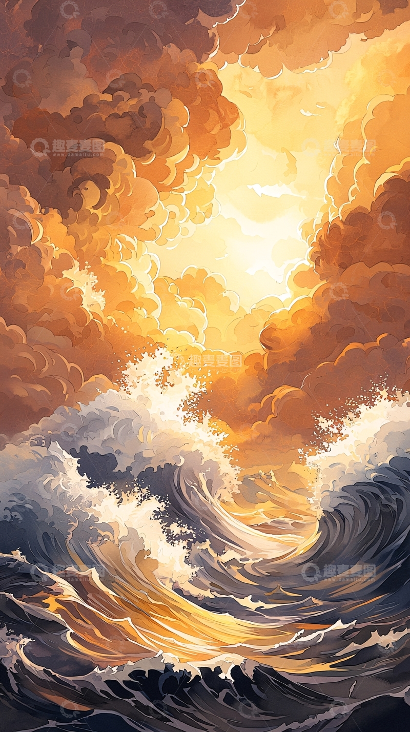 高清大图下载【趣麦麦图】狂风暴雨的海面