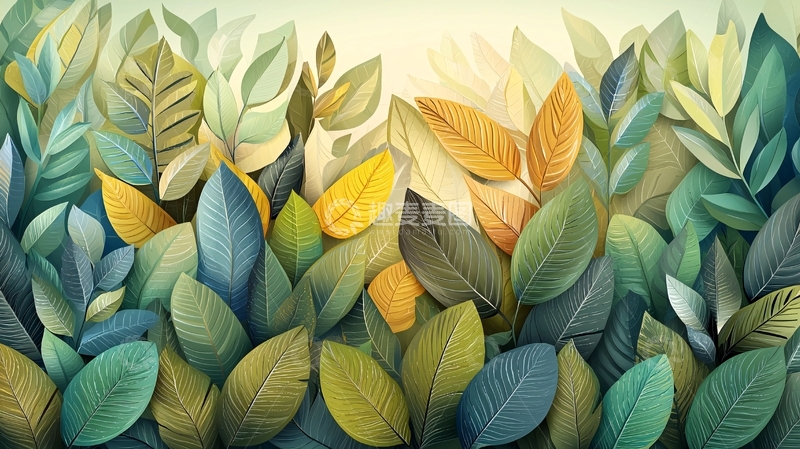 高清大图下载【趣麦麦图】色彩丰富的树叶抽象画