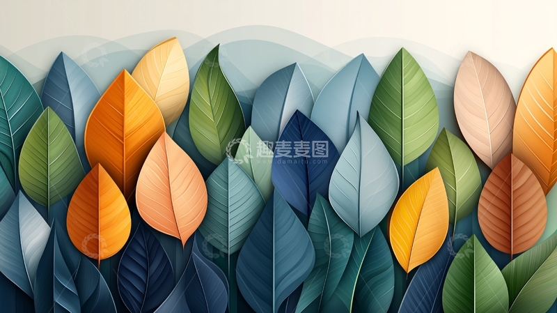 水彩叶子背景墙装饰