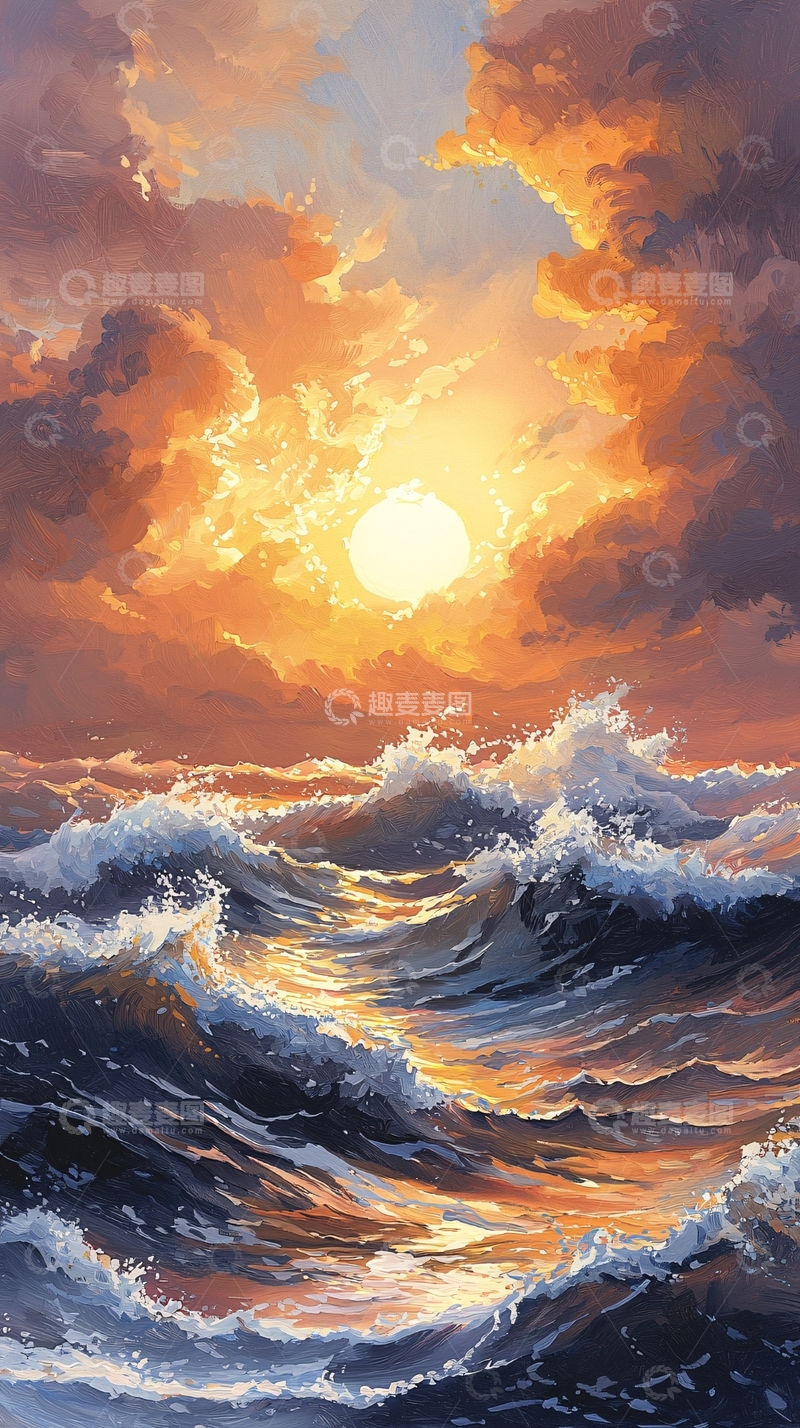 高清大图下载【趣麦麦图】壮丽的海洋日落美景