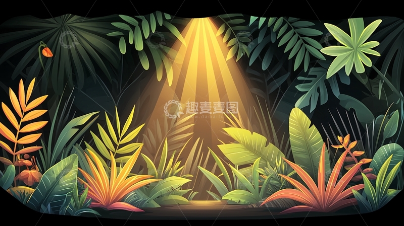 高清大图下载【趣麦麦图】热带雨林光束照射