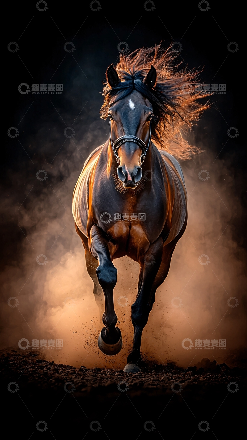 高清大图下载【趣麦麦图】奔跑的骏马特写