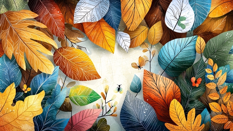 高清大图下载【趣麦麦图】彩色树叶的艺术插画