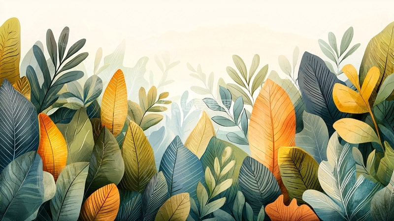 高清大图下载【趣麦麦图】茂盛的热带植物插画