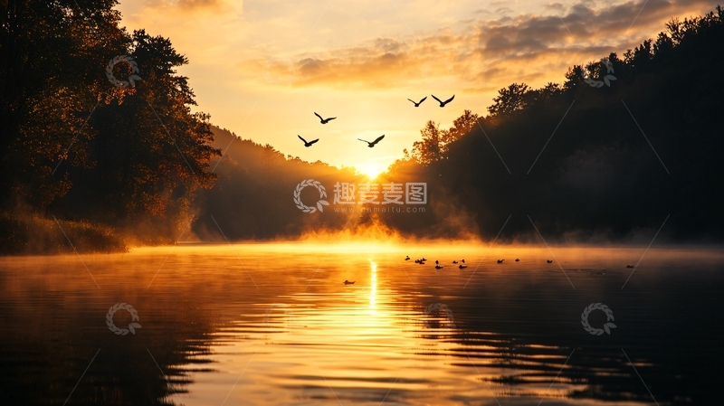 高清大图下载【趣麦麦图】湖面日出高清图片