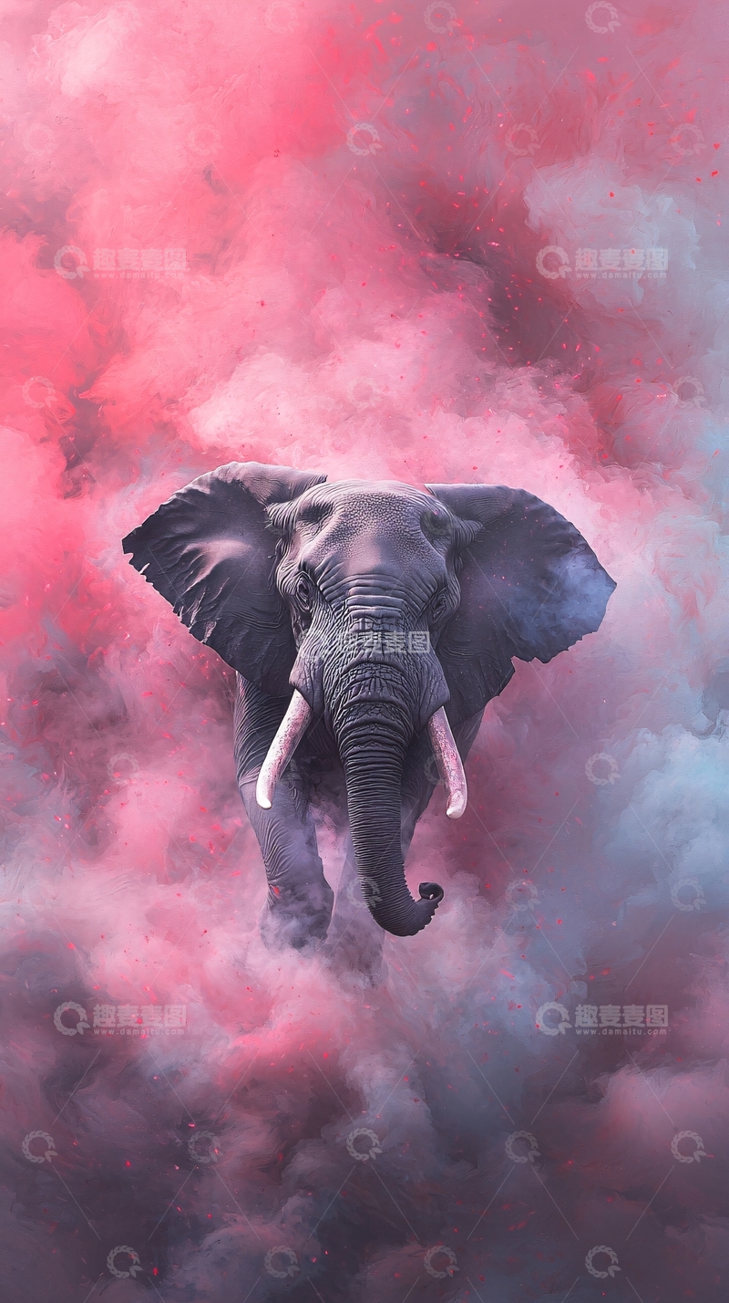 高清大图下载【趣麦麦图】漂浮云朵里的大象