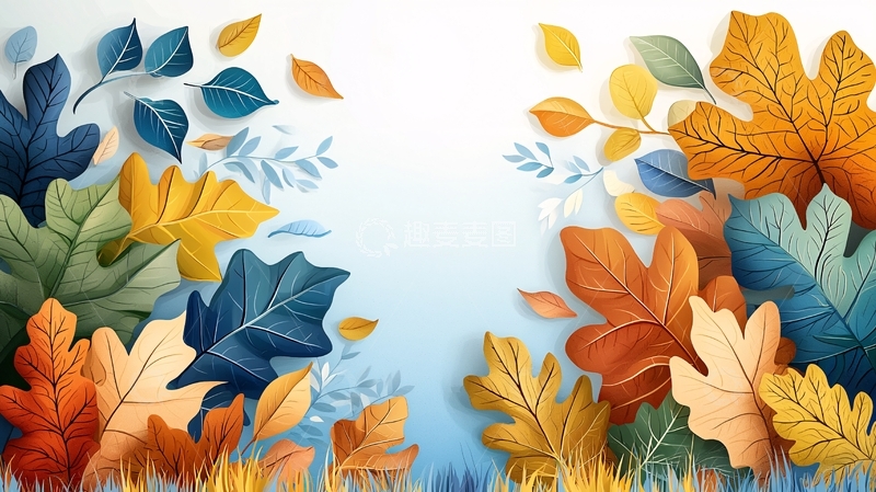 高清大图下载【趣麦麦图】秋季多彩落叶背景