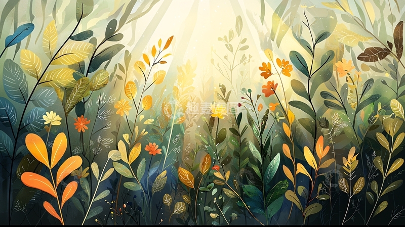 高清大图下载【趣麦麦图】水彩风格的森林植物插画