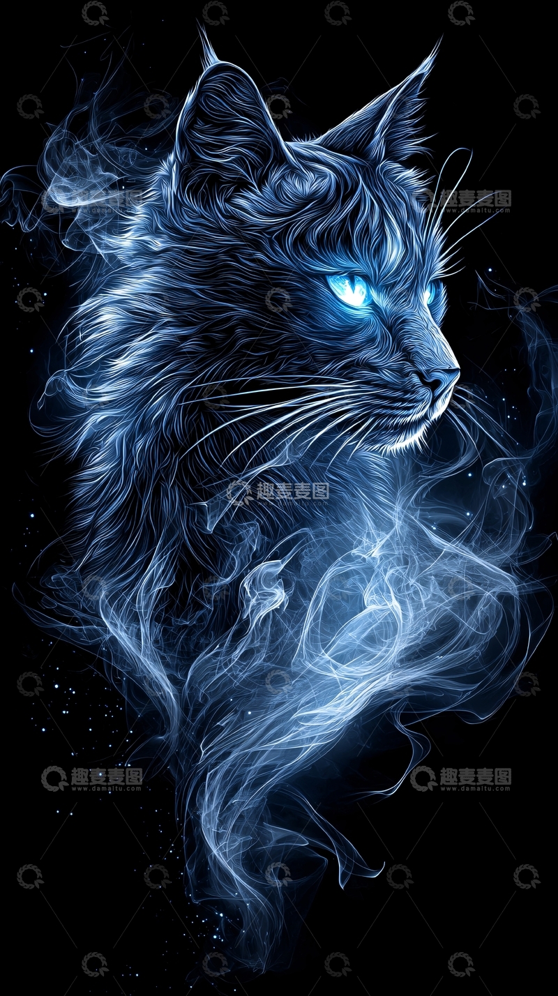 高清大图下载【趣麦麦图】蓝色眼睛的烟雾黑猫