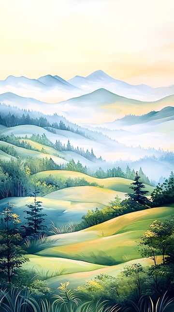 山间薄雾笼罩的风景