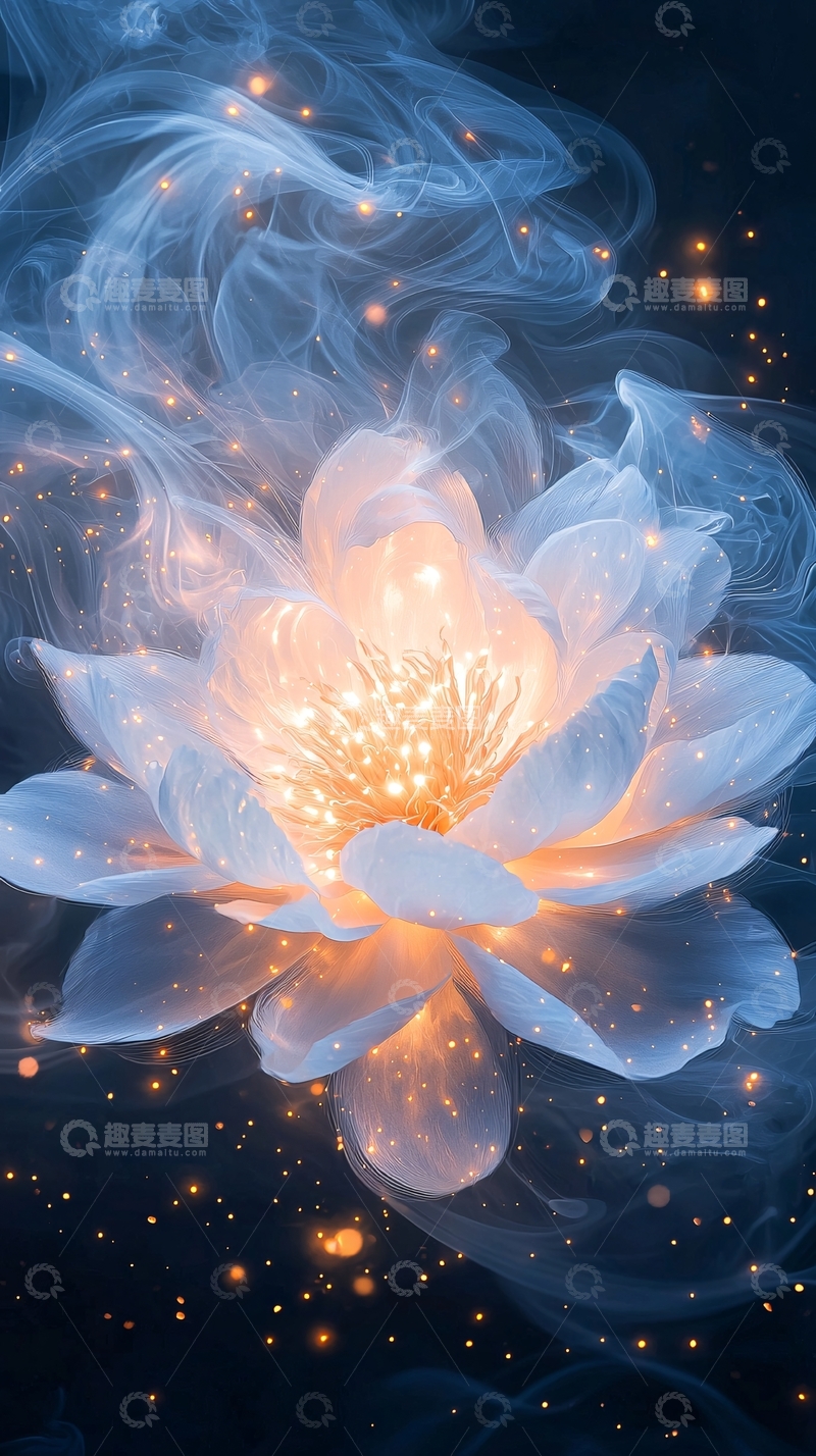 高清大图下载【趣麦麦图】光芒四射的白色莲花