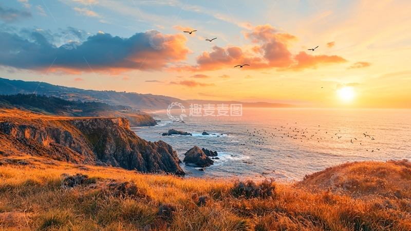 高清大图下载【趣麦麦图】海岸线日落的壮丽景色