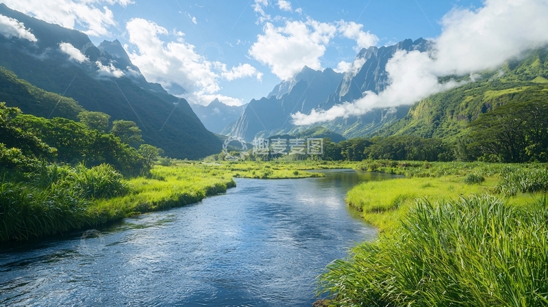 高清大图下载【趣麦麦图】山间河流绿意盎然