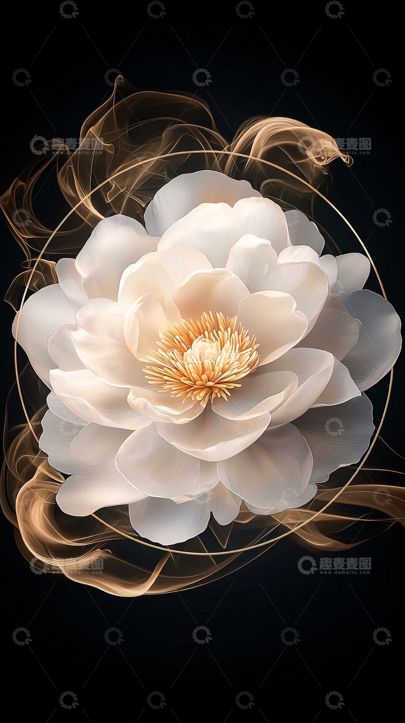 高清大图下载【趣麦麦图】白色花朵和金色烟雾