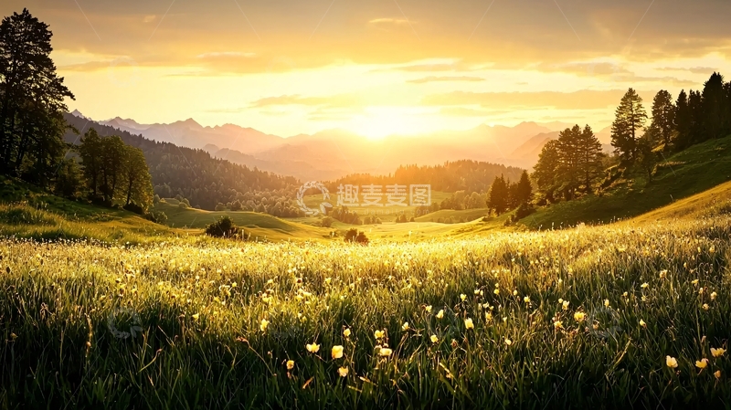 高清大图下载【趣麦麦图】金色阳光下的田野风光