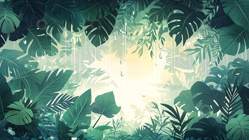 高清大图下载【趣麦麦图】热带雨林叶片背景光线