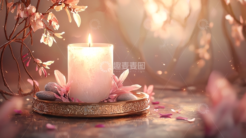 高清大图下载【趣麦麦图】温馨浪漫的蜡烛与花