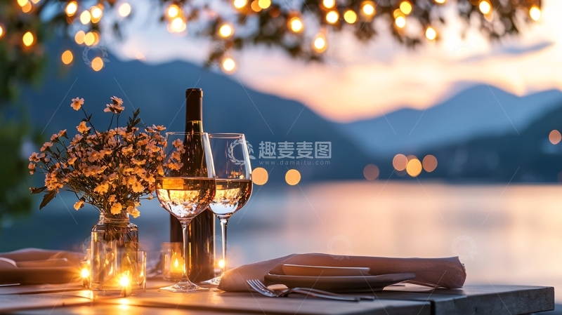 高清大图下载【趣麦麦图】浪漫湖畔晚餐