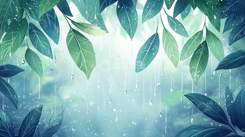 高清大图下载【趣麦麦图】清新雨后绿叶水滴