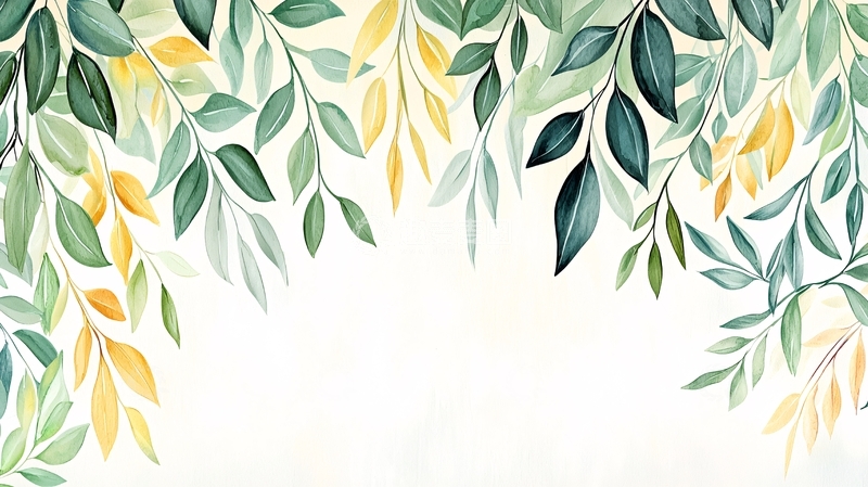 高清大图下载【趣麦麦图】水彩绿叶清新背景