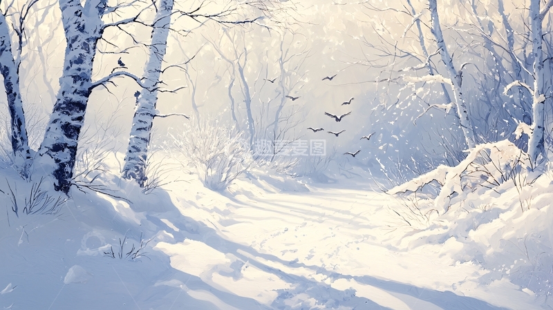 高清大图下载【趣麦麦图】雪后森林的阳光小路