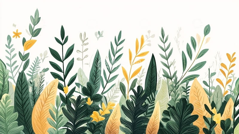 高清大图下载【趣麦麦图】茂盛绿色植物手绘背景