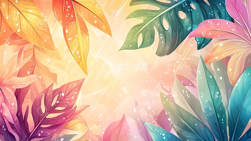 高清大图下载【趣麦麦图】彩色水彩叶子背景