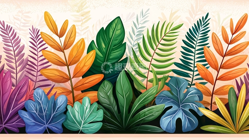 高清大图下载【趣麦麦图】彩色热带植物插画