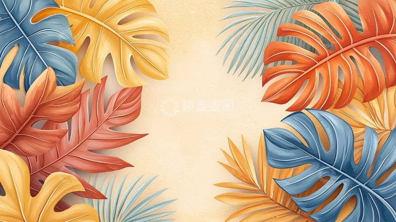 高清大图下载【趣麦麦图】彩色热带叶子背景